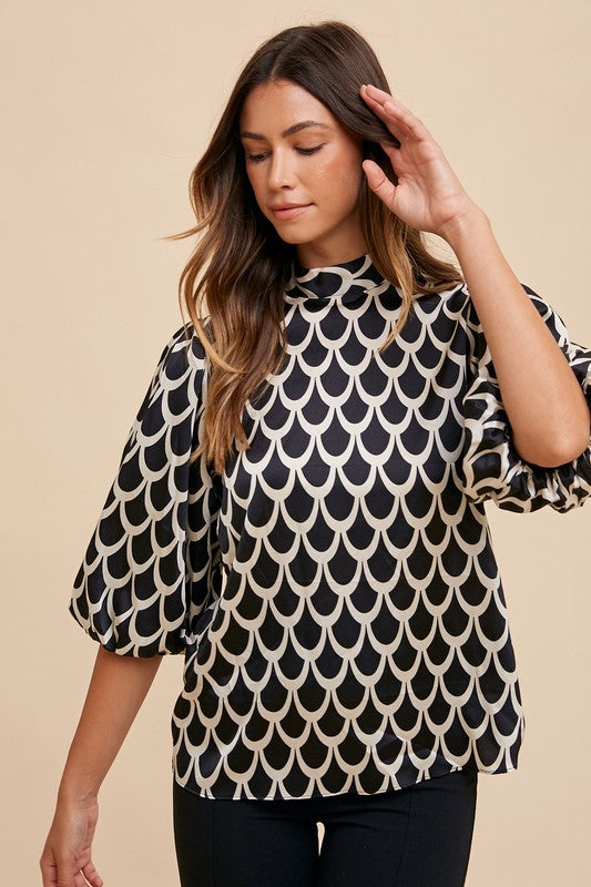 Annie Wear Tie Back Abstract Print Blouse In Black