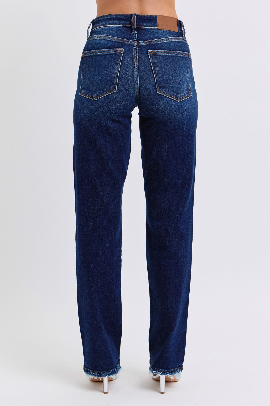 Judy Blue Jacqueline Mid Rise Frayed Hem Straight Leg Jean