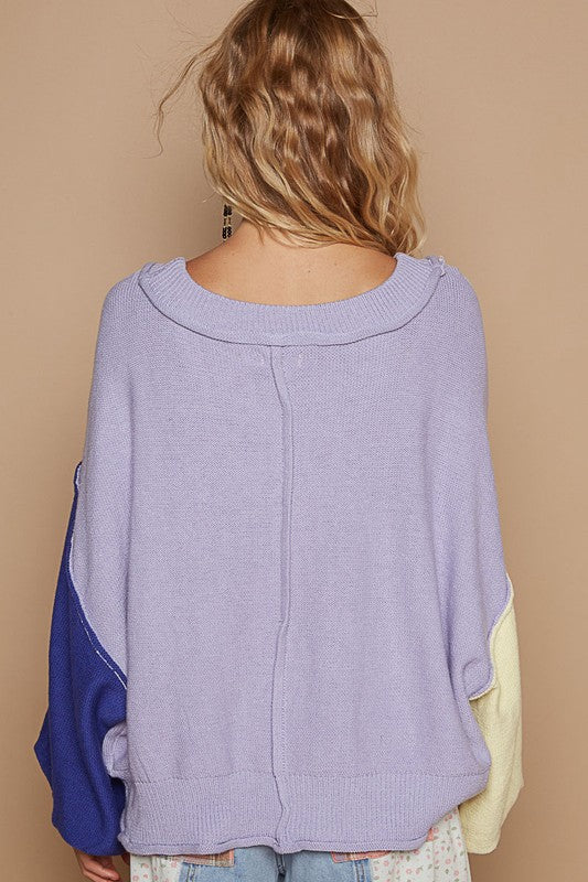 POL Exposed Seam Lantern Sleeve Sweater In Lavender