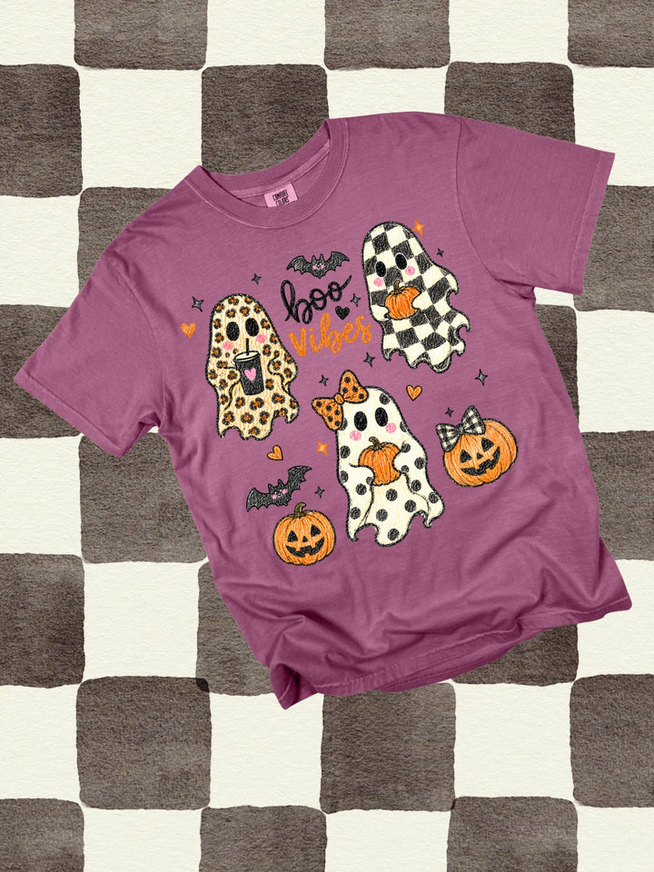 Retro Ghost &amp; Pumpkin Halloween Graphic Comfort Colors Tee