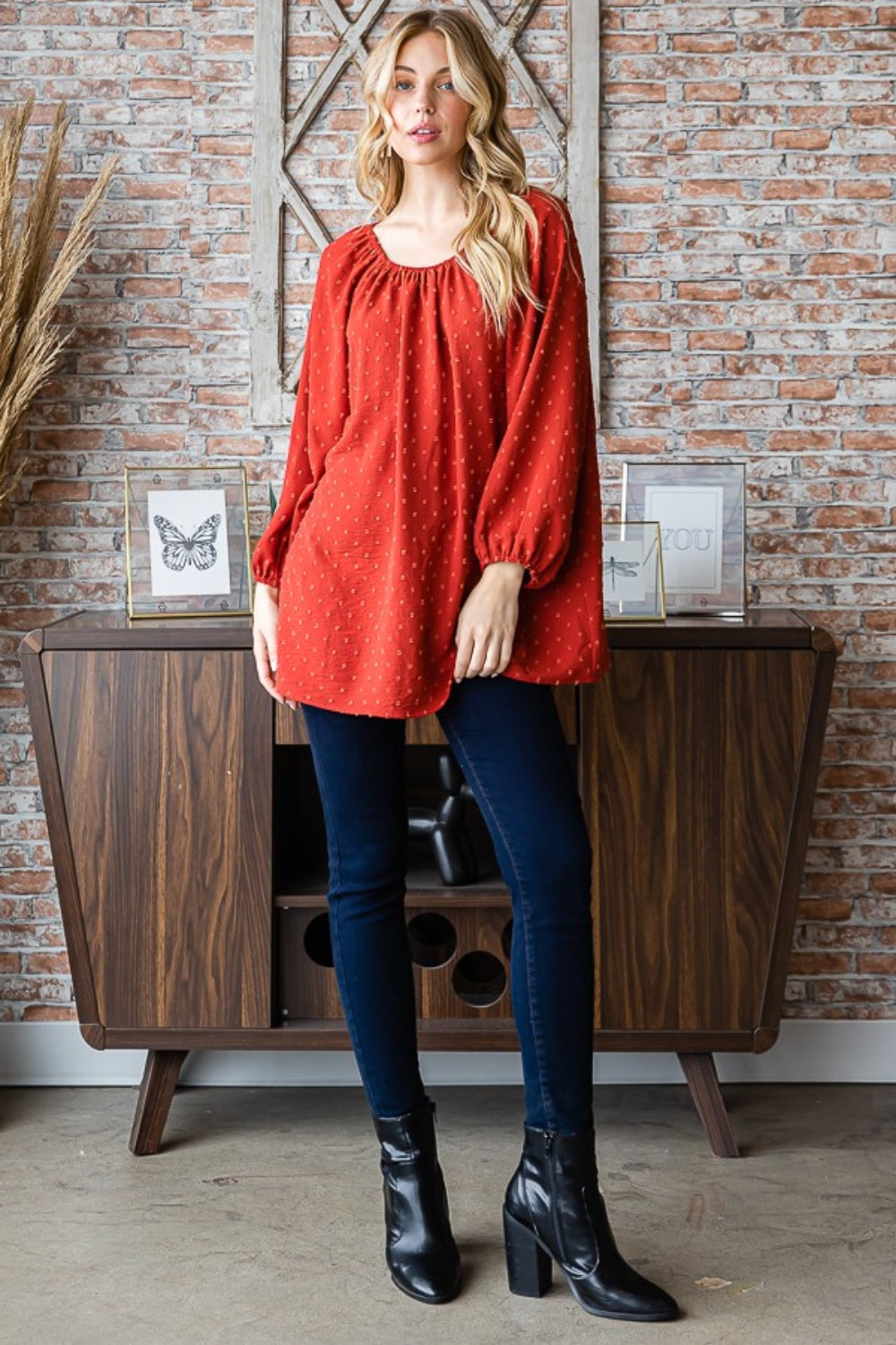 Heimish Swiss Dot Off Shoulder Top In Rust