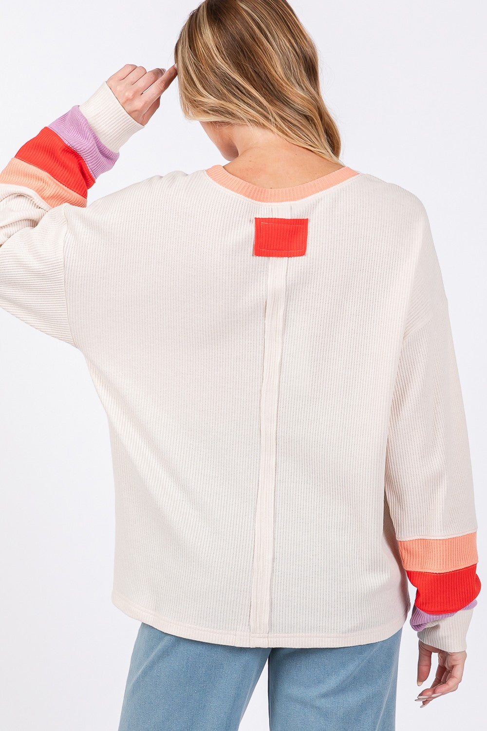 SAGE + FIG Color Block Waffle Knit Top In Sand
