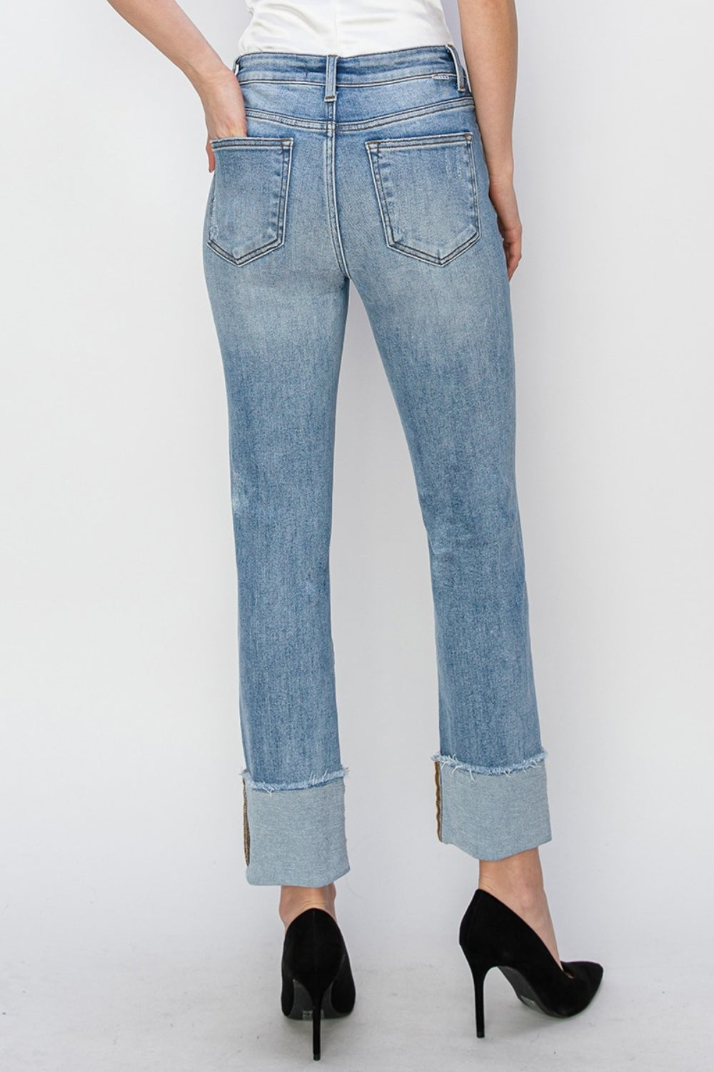 RISEN Candy High Rise Cuffed Slim Straight Jeans