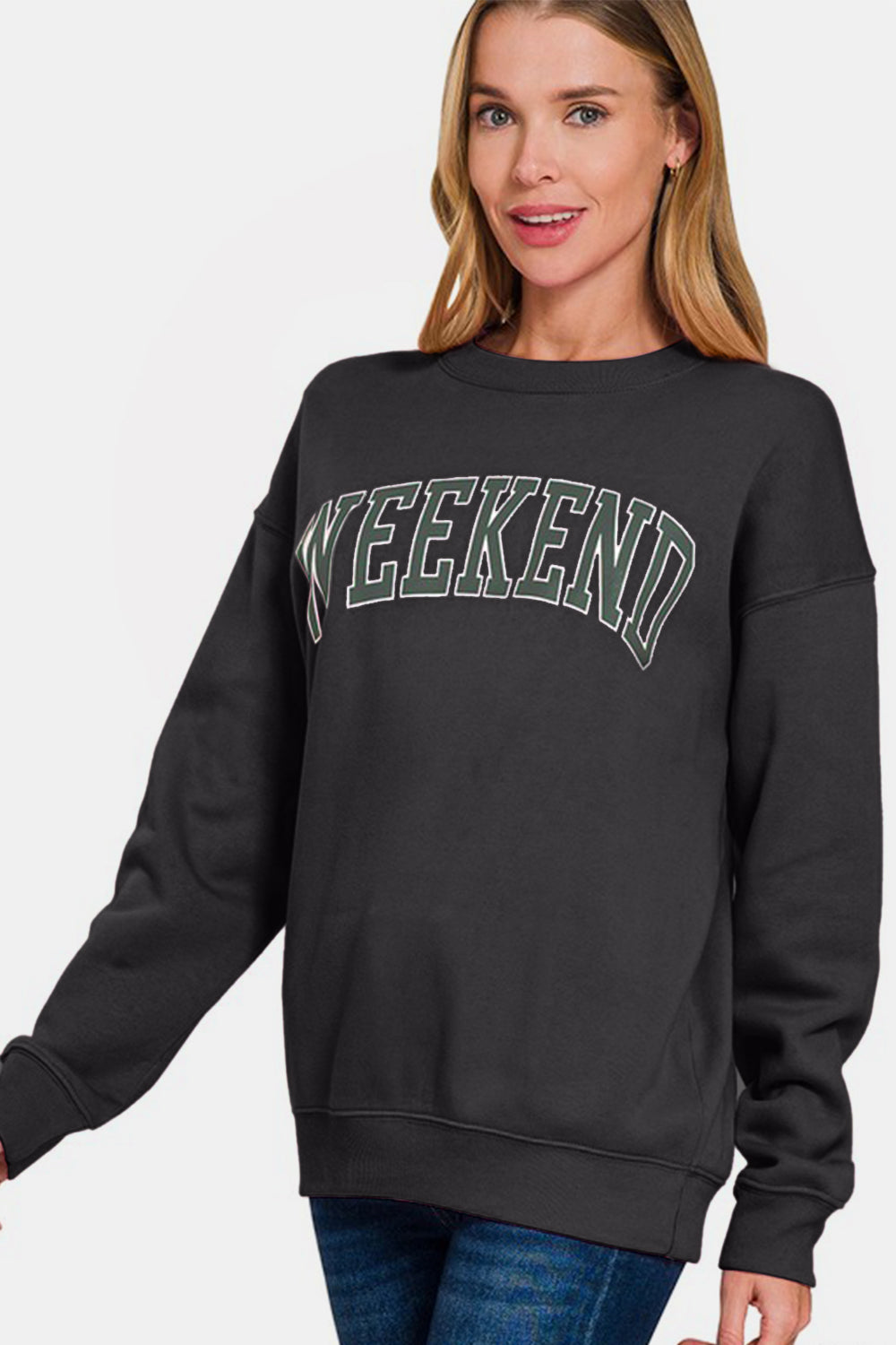 Zenana WEEKEND Dropped Shoulder Sweatshirt In Black