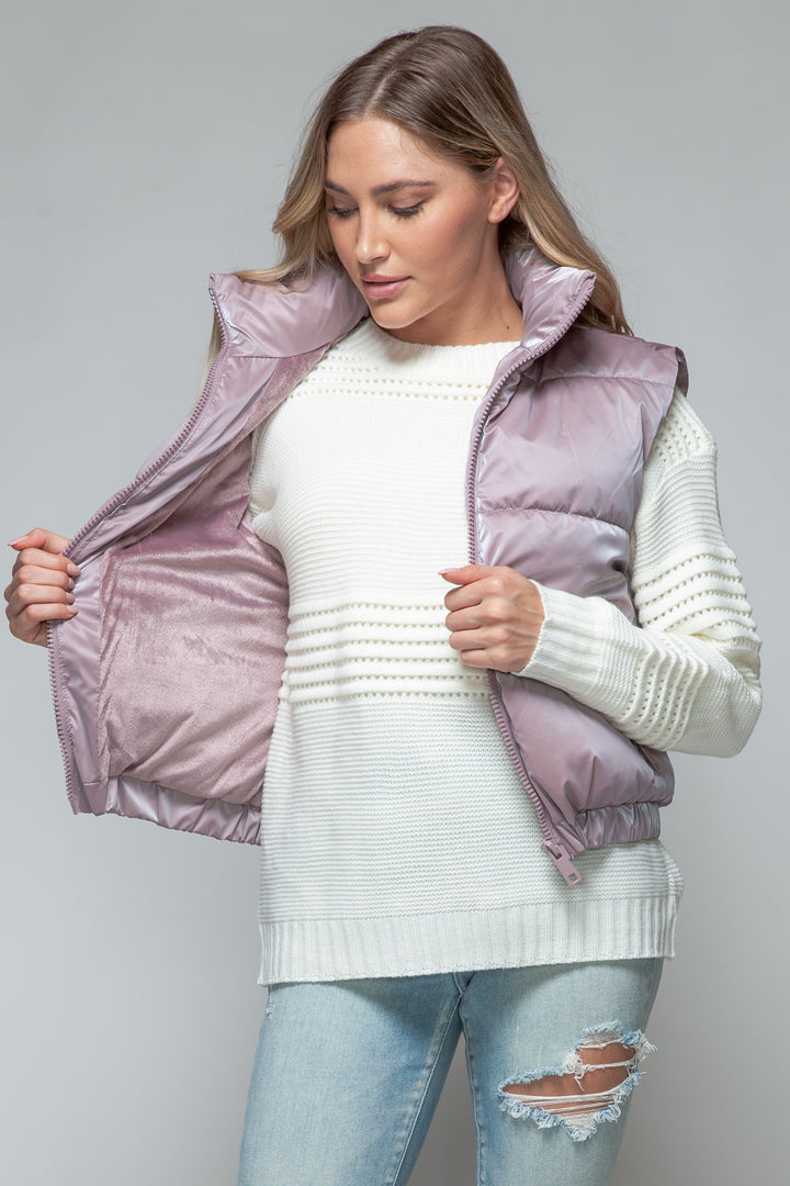 Snobbish Fine Fur Lining Quilted Vest In Dark Rose