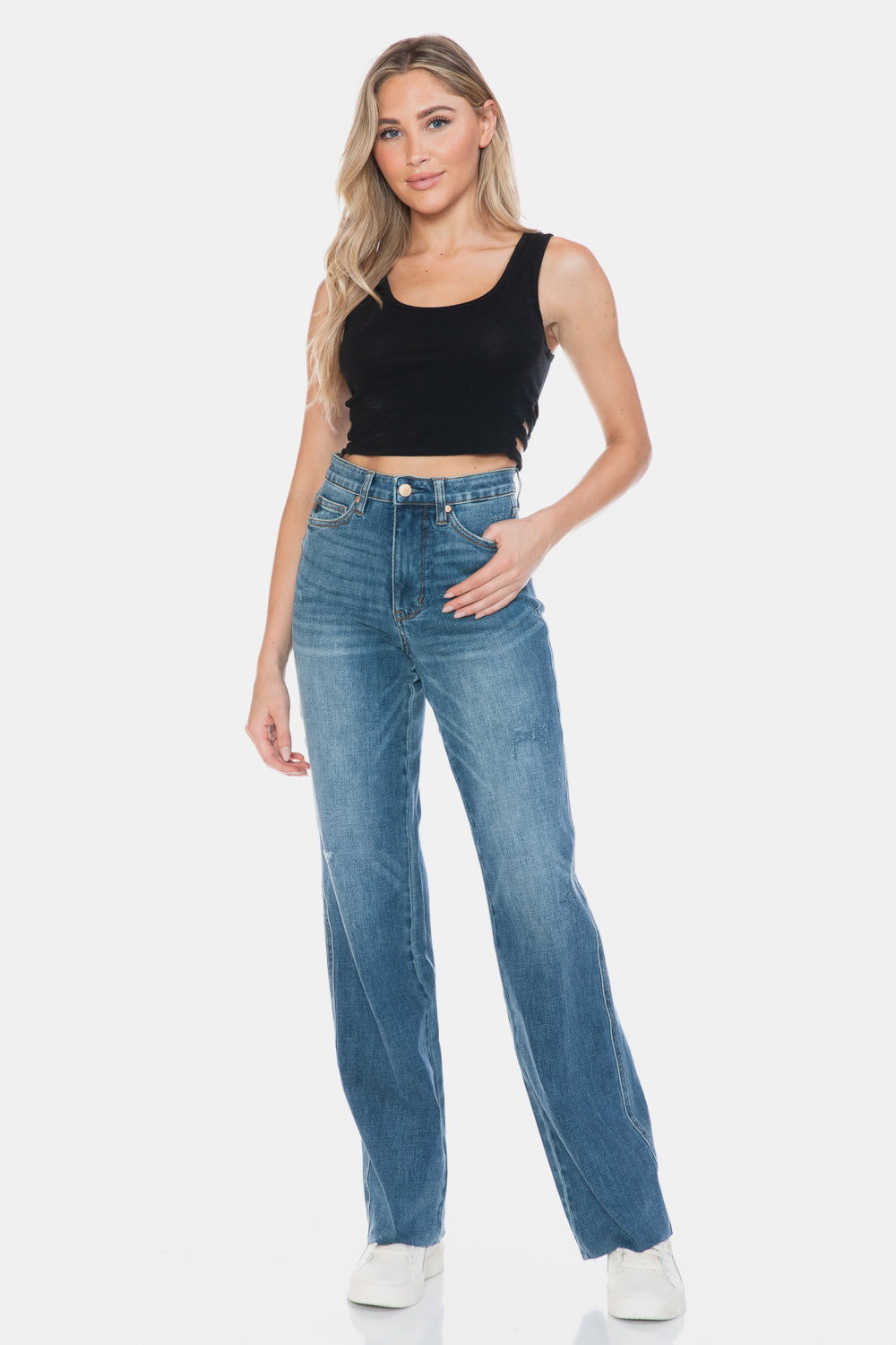 Judy Blue Faye Tummy Control Cut Raw Hem Straight Jeans