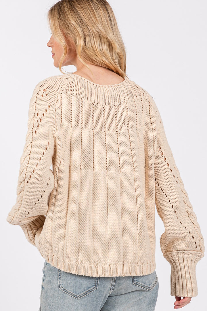 SAGE + FIG Cable-Knit Long Sleeve Sweater In Natural