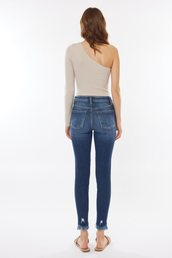 Kancan Raw Hem High Waist Cropped Jeans In Dark Wash