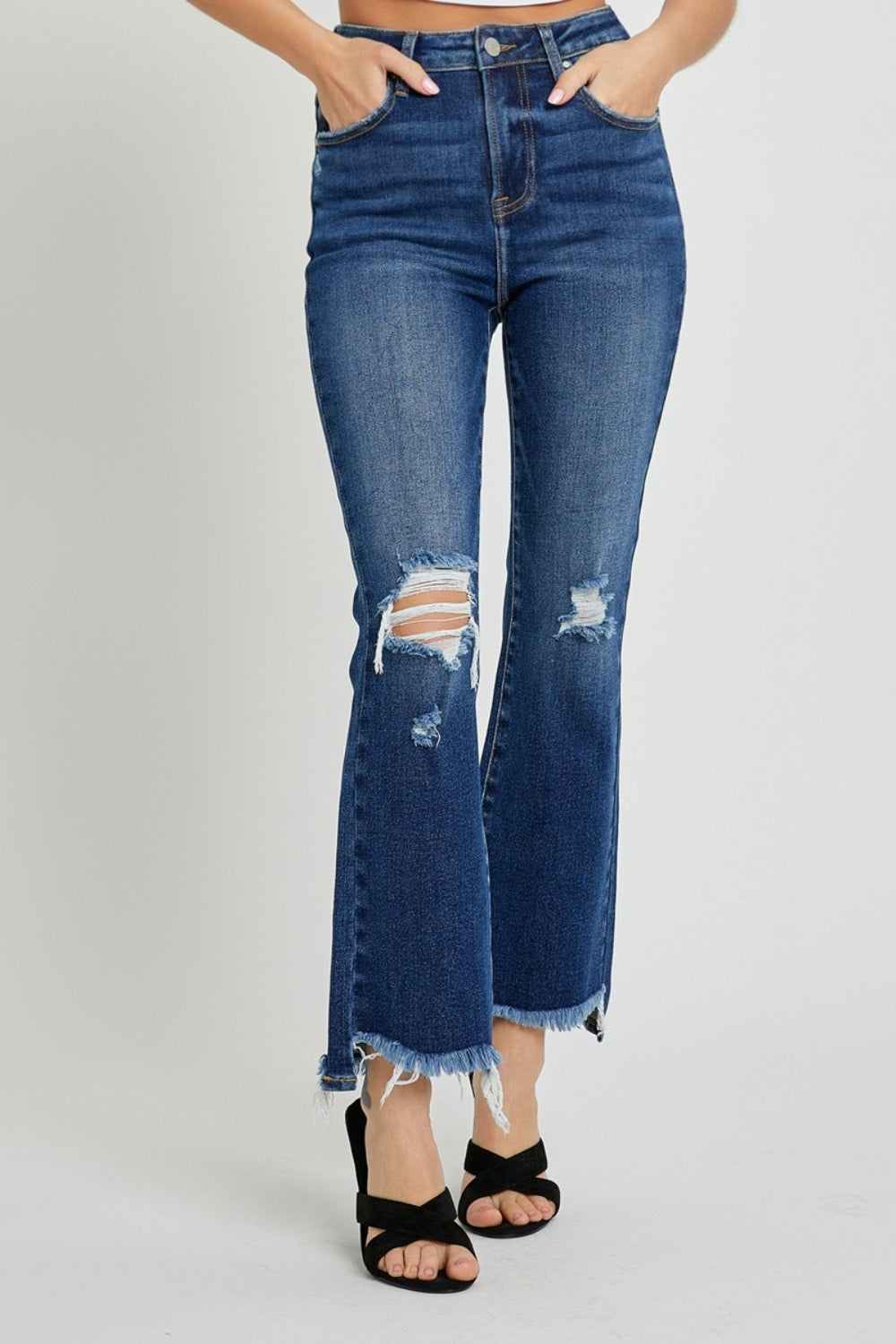 RISEN Diane High Rise Distressed Crop Flare Jeans