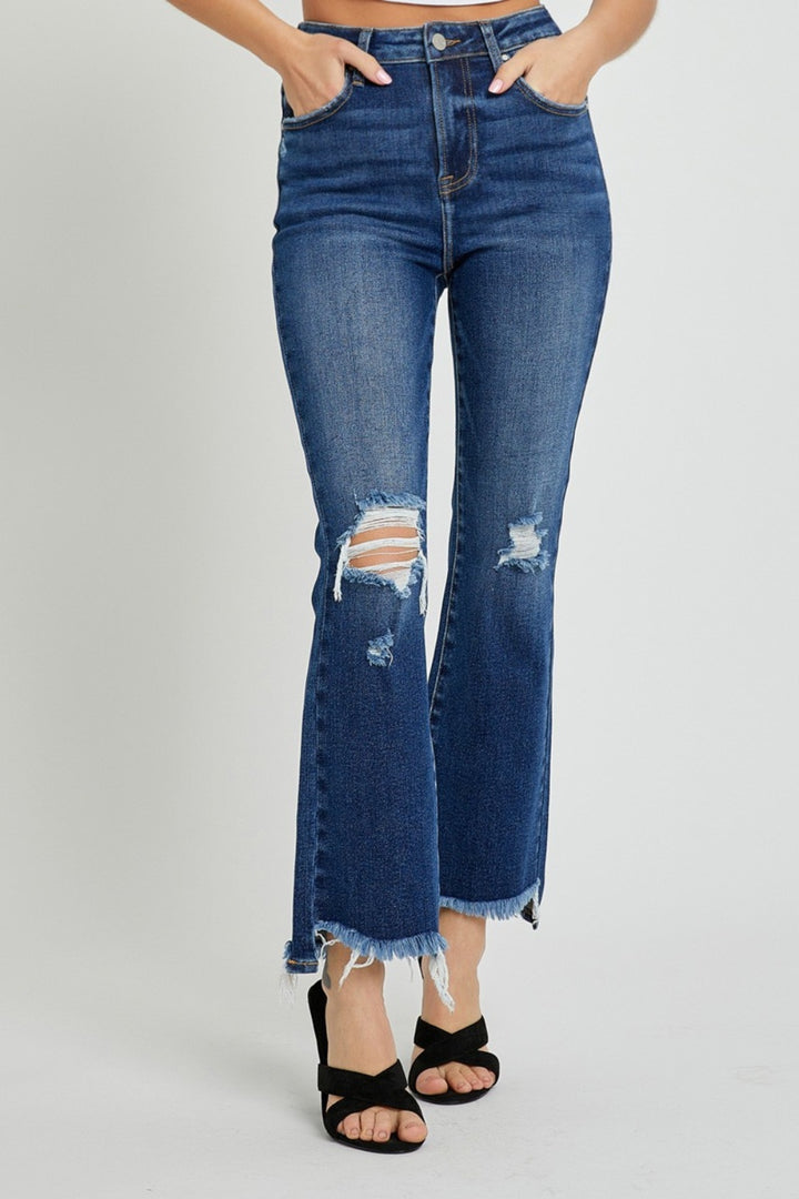 RISEN Diane High Rise Distressed Crop Flare Jeans