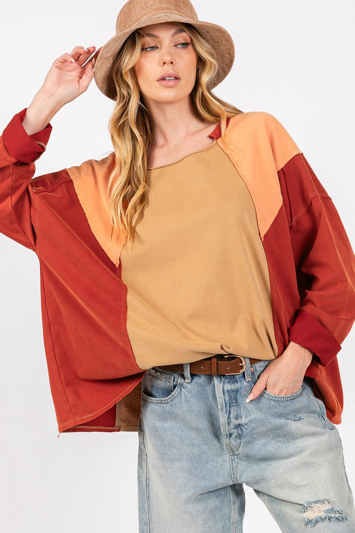 SAGE + FIG Mineral Wash Color Block Top In Toast