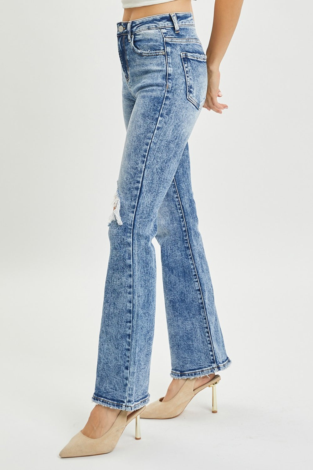 RISEN Rebel Rise Distressed Flare Jeans