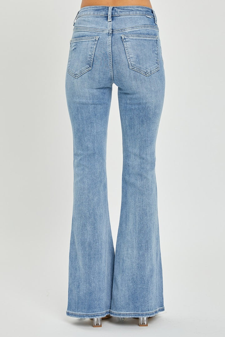 Risen Bae High Rise Frayed Hem Flare Jeans