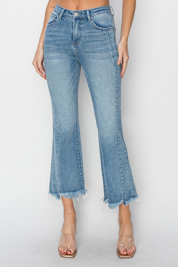 RISEN Abby High Rise Frayed Hem Flare Jeans