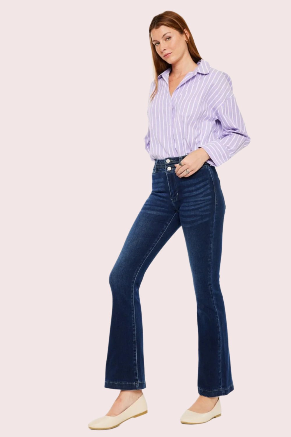 Kancan Frances High Rise Double Waistband Flare Jeans