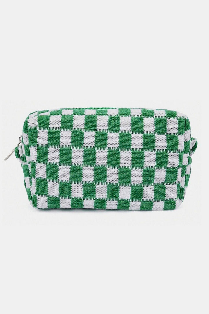 Checkered Pattern Knitted Cosmetic Pouch