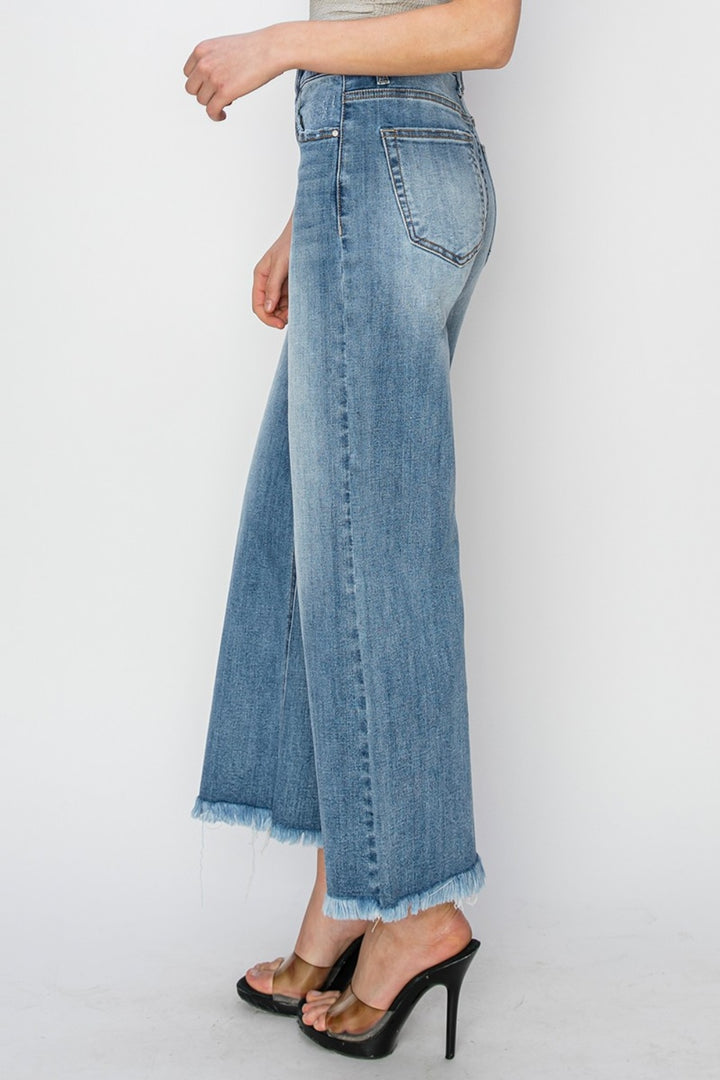 RISEN Brenda Raw Hem Cropped Wide Leg Jeans