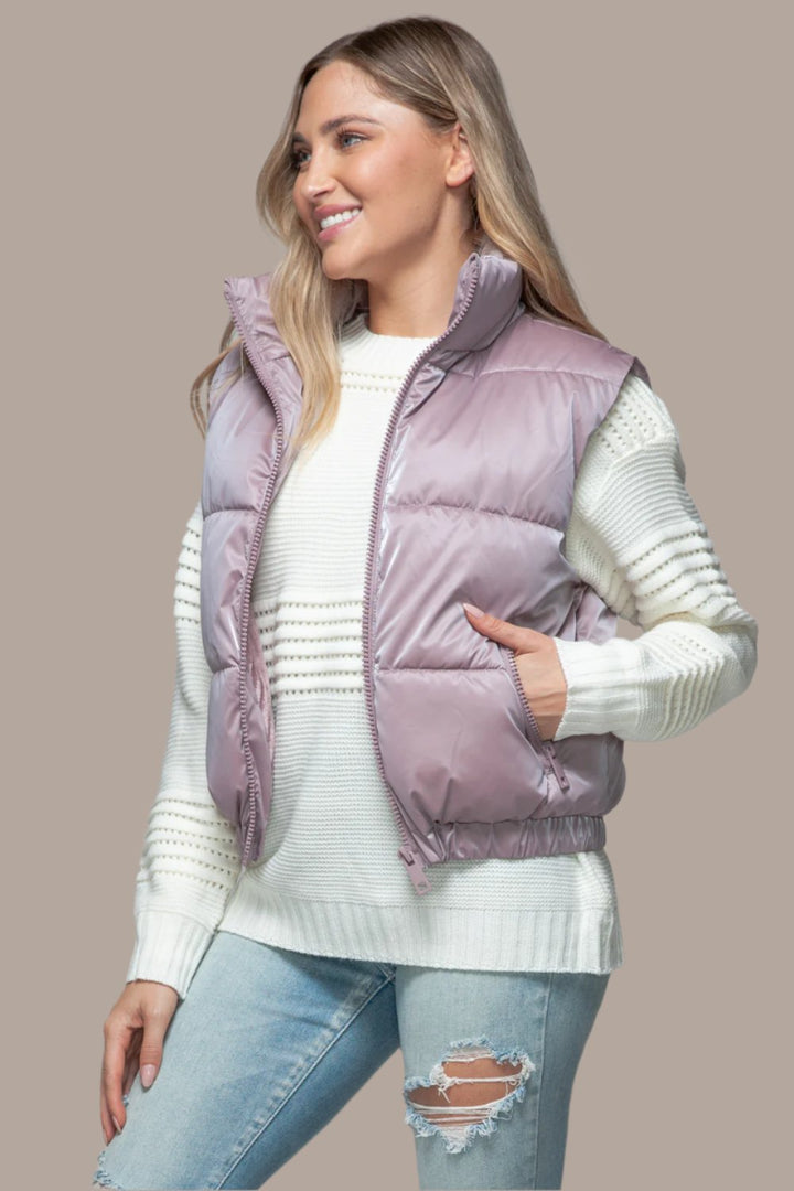 Snobbish Fine Fur Lining Quilted Vest In Dark Rose