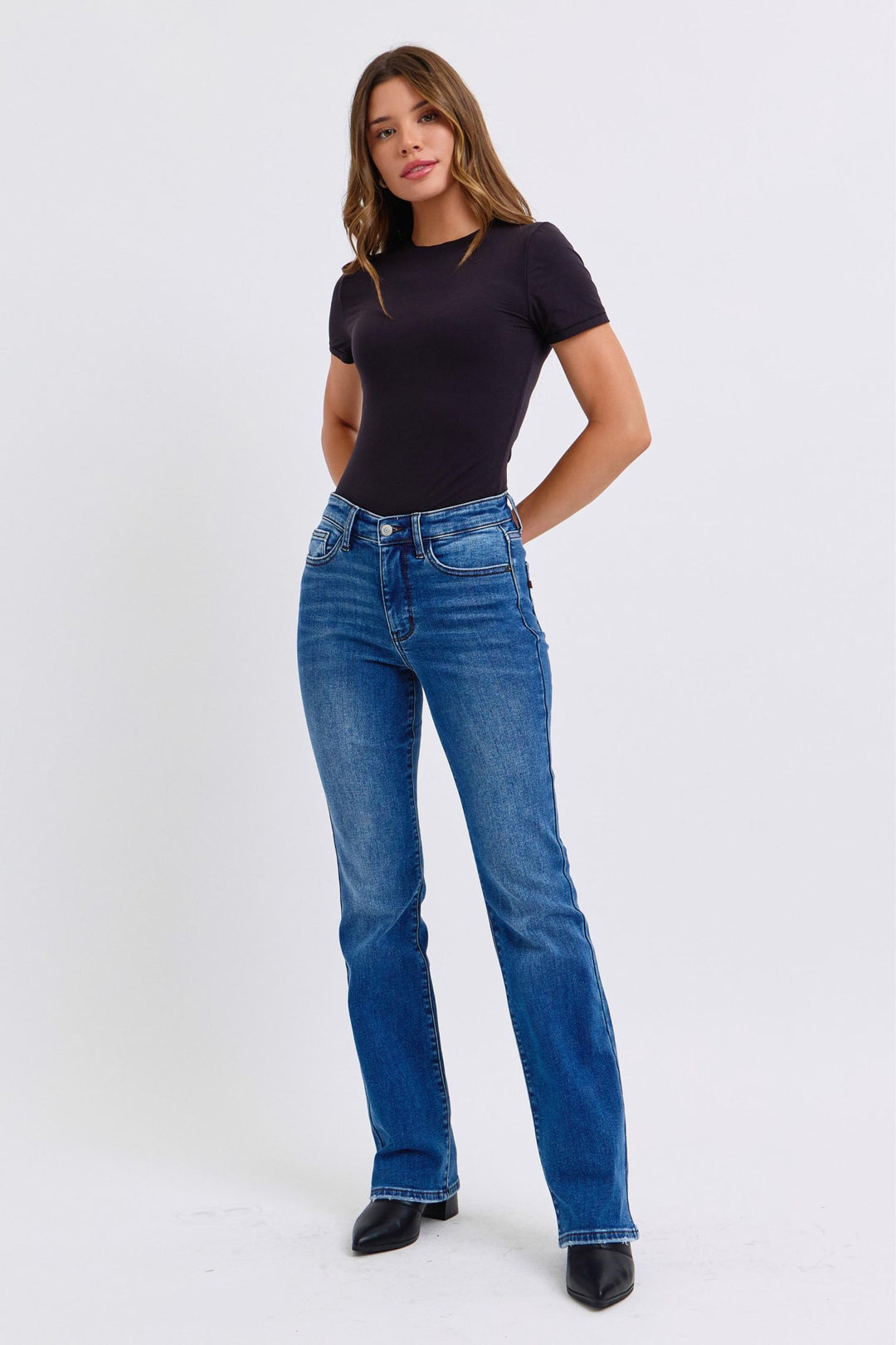 Judy Blue Run Mid-Rise Bootcut Jeans with Thermal Lining In Dark Wash