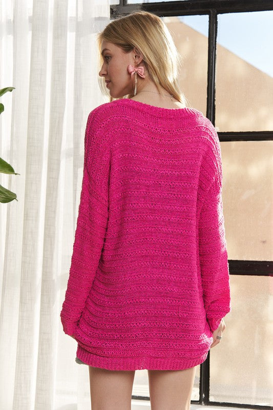 ADORA V-Neck Sweater In Deep Rose