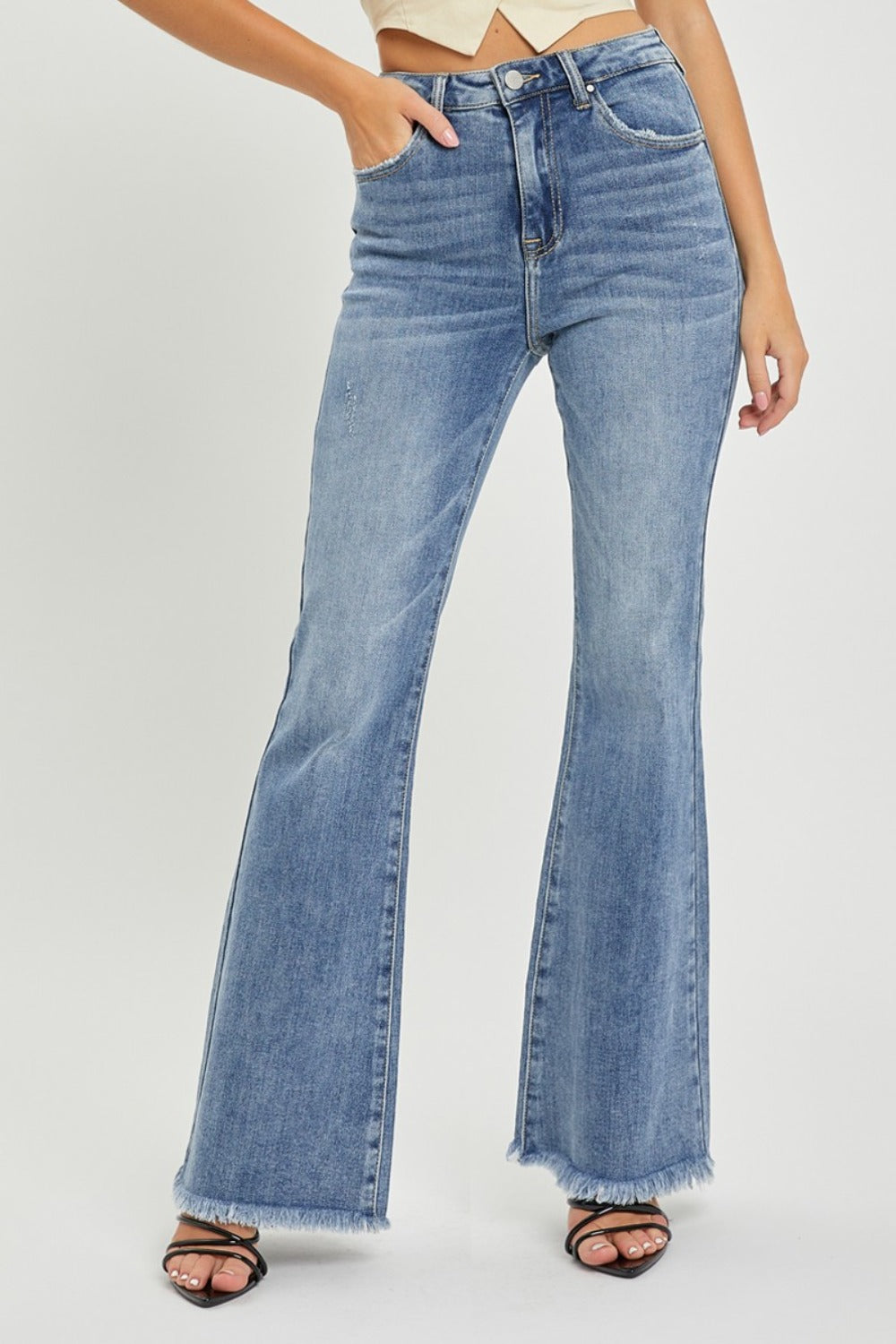 RISEN Ginger High Waist Raw Hem Flare Jeans