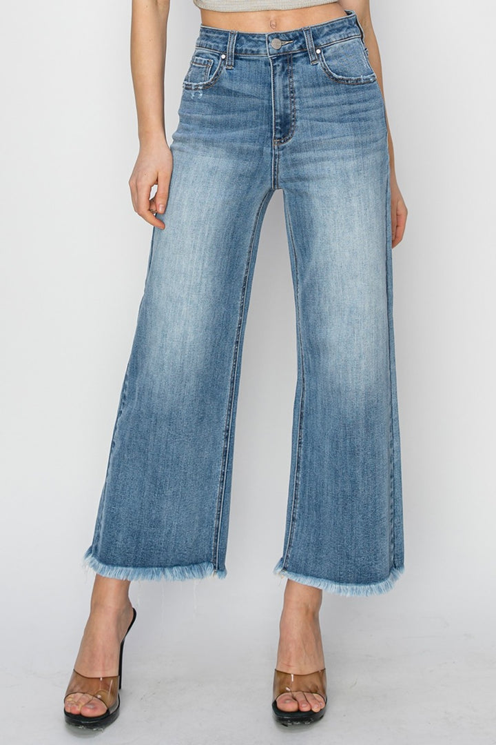 RISEN Brenda Raw Hem Cropped Wide Leg Jeans