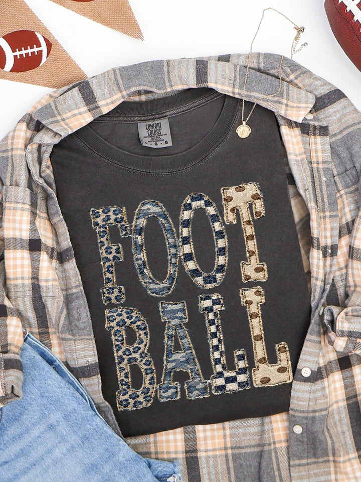 Retro Football Leopard Combo Faux Patchwork Comfort Colors Graphic Tee