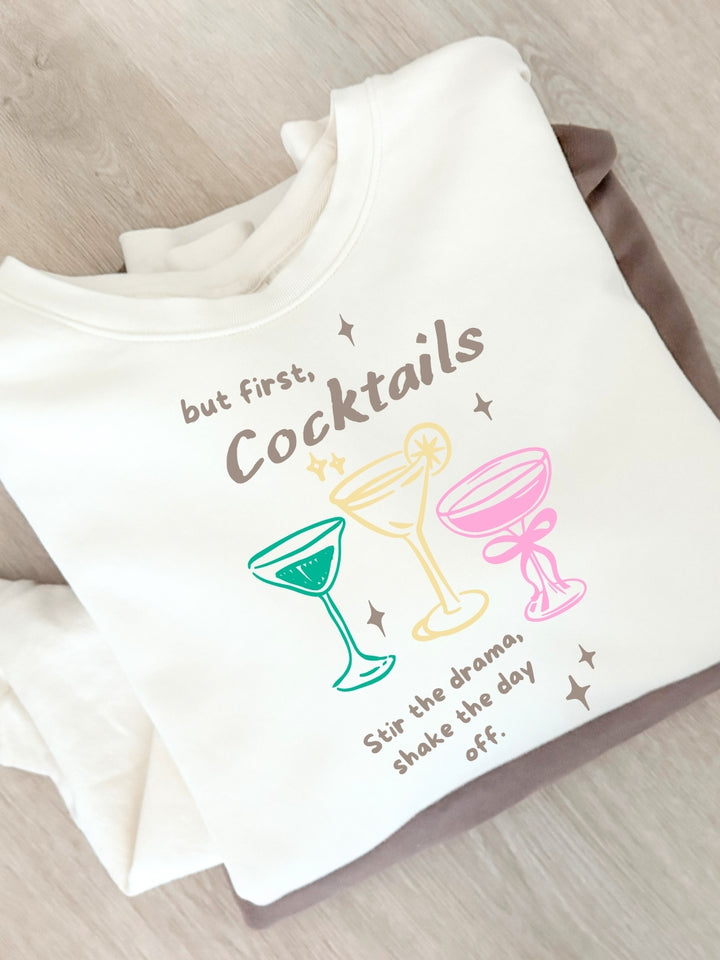 Retro But First Cocktails Graphic Crewneck Sweatshirt