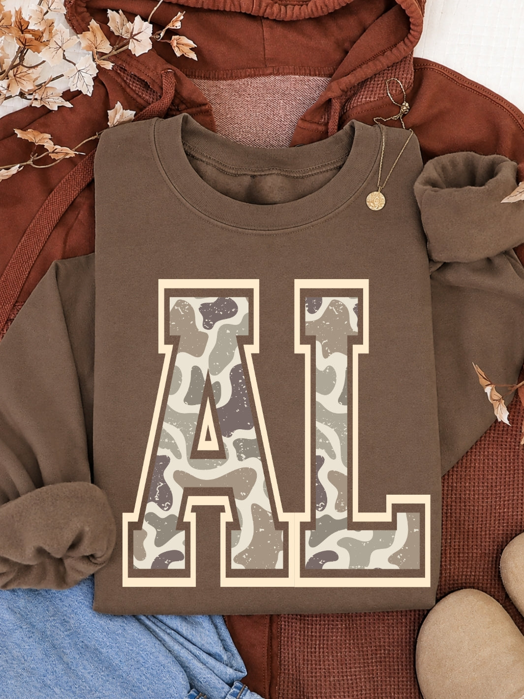 Alabama Varsity Camo Print Graphic Crewneck Sweatshirt