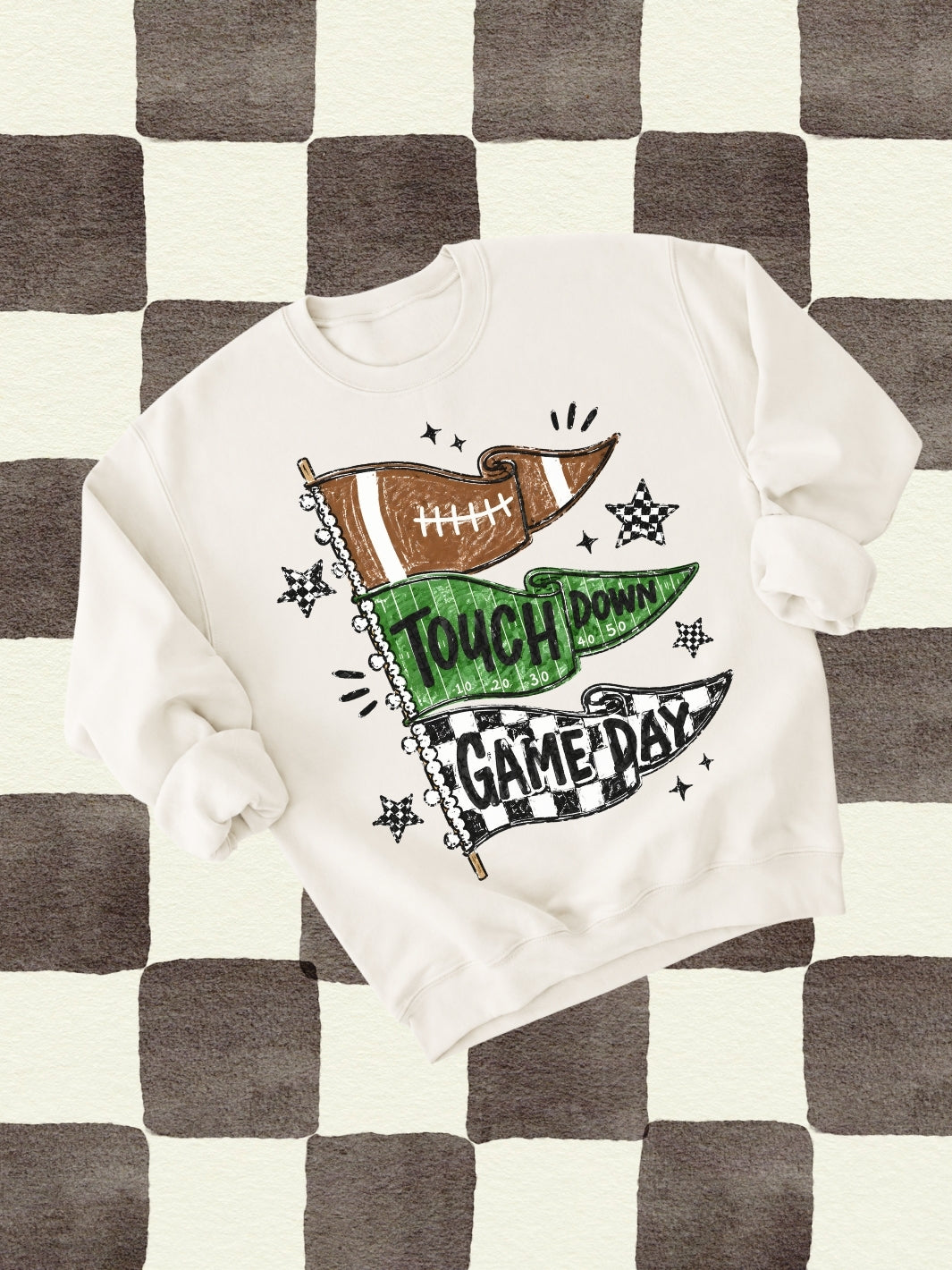 Retro Game Day Football Flag Graphic Crewneck Sweatshirt