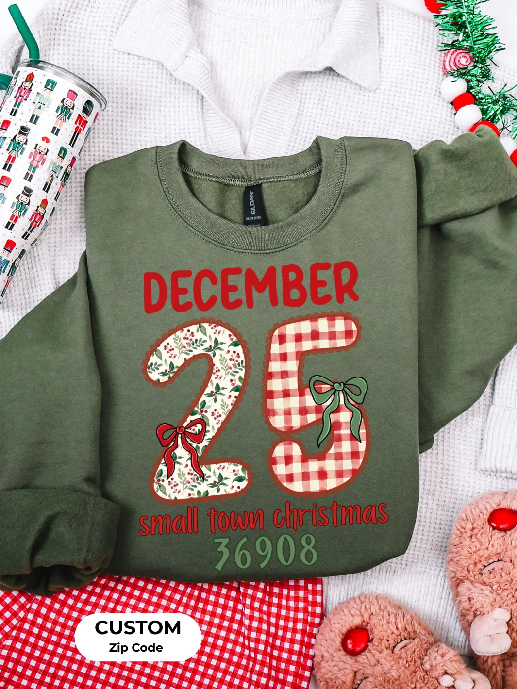 CUSTOM ZIP Gildan Small Town Christmas Sweatshirt