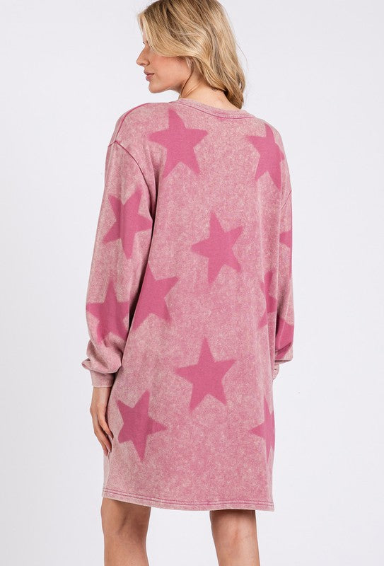 SAGE + FIG Washed Star Print Dress In Mulberry