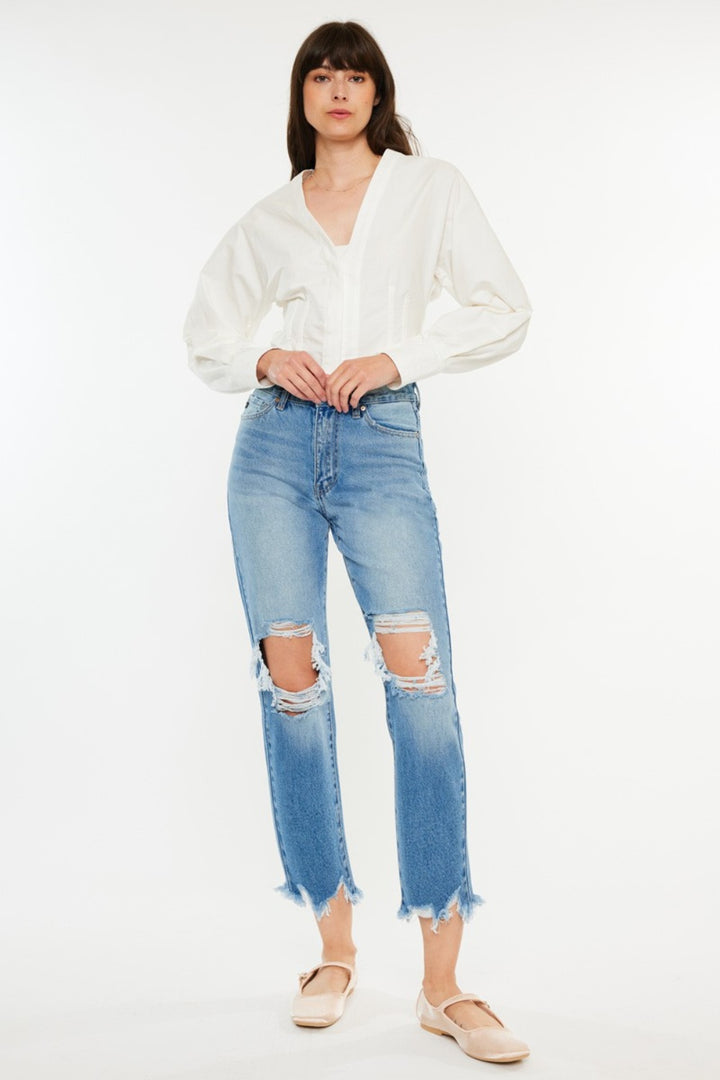 Kancan Emma Distressed Frayed Hem Cropped Jeans