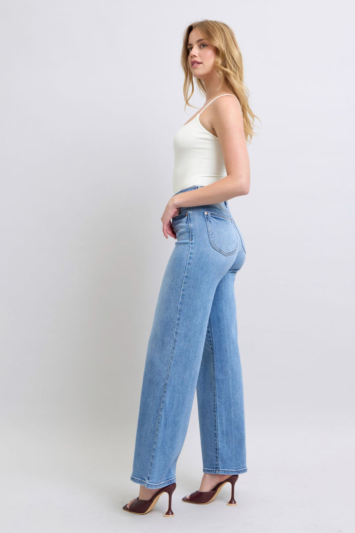 Judy Blue Howdy Wide Leg Jeans In Medium Wash