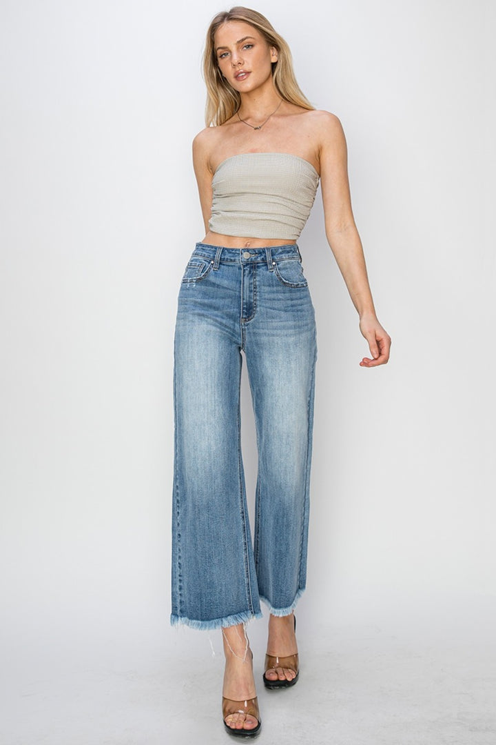 RISEN Brenda Raw Hem Cropped Wide Leg Jeans