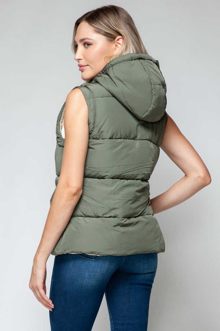 Snobbish Snap and Zip Closure Hooded Vest In Light Olive