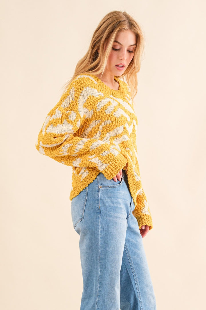 And The Why Textured Pattern Contrast Sweater In Mustard