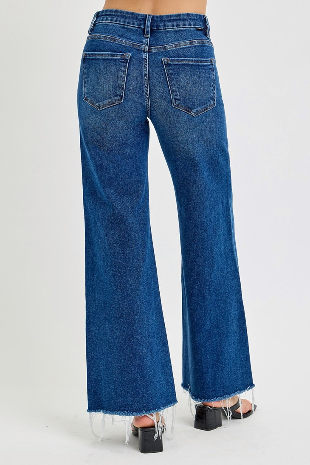 RISEN Tummy Control High Rise Wide Leg Jeans In Dark Wash