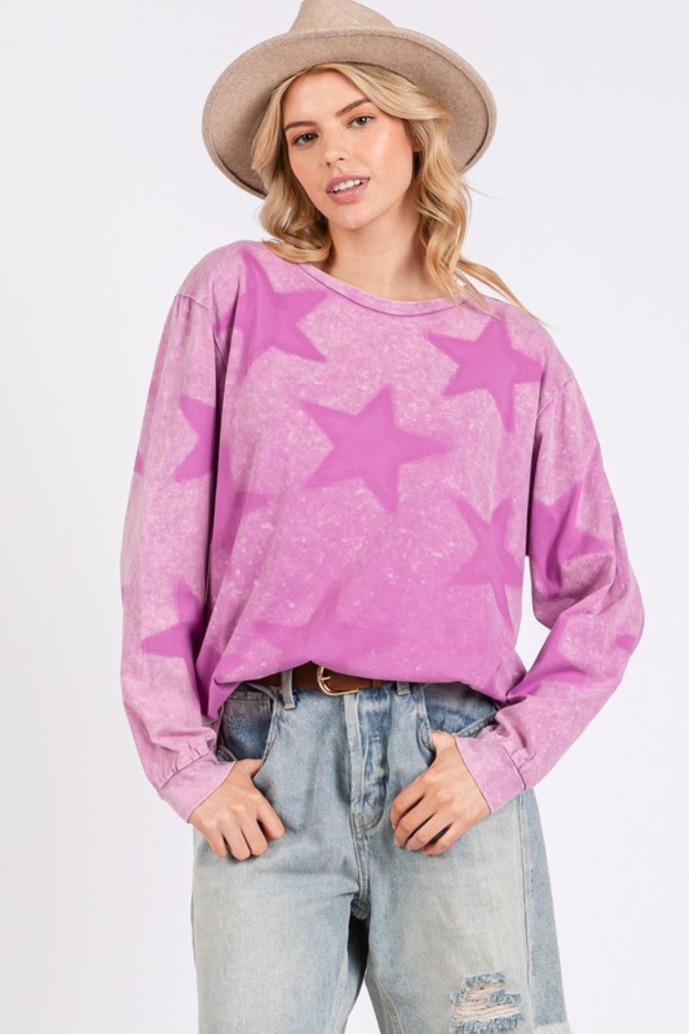 SAGE + FIG Mineral Wash Star Pattern T-Shirt In Moonlit Mauve