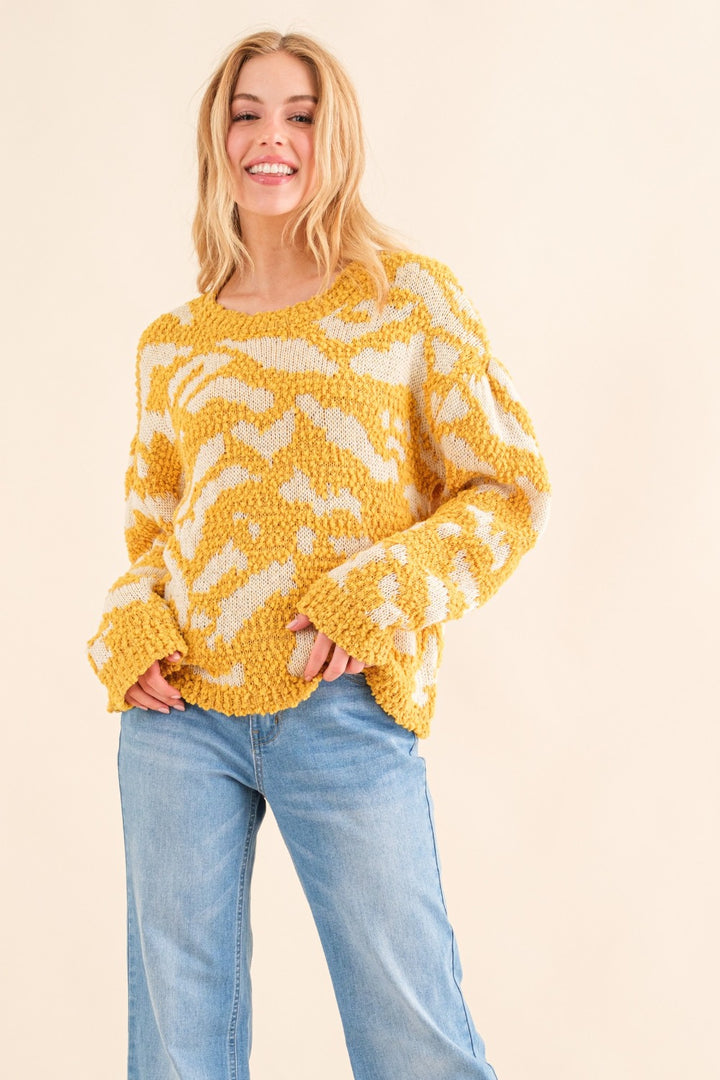 And The Why Textured Pattern Contrast Sweater In Mustard