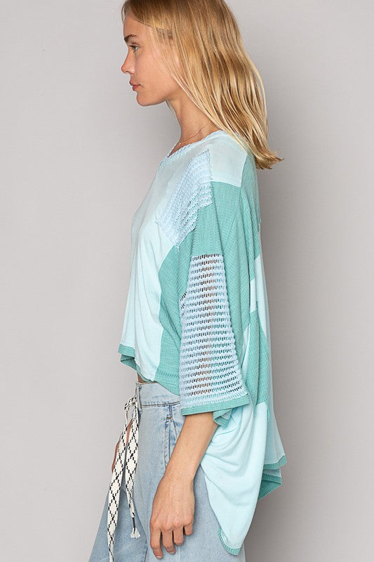 POL High-Low V-Neck Top In mint Blue