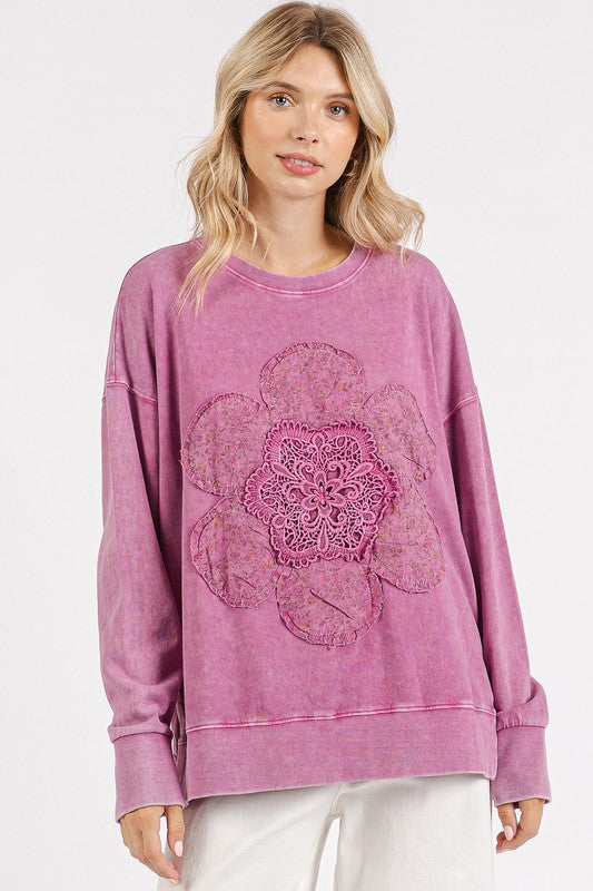 Mittoshop Flower Patch Mineral Wash Sweatshirt In Pink