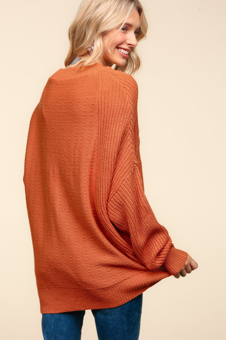 Haptics Side Slit Texture Asymmetric Sweater In Pumpkin