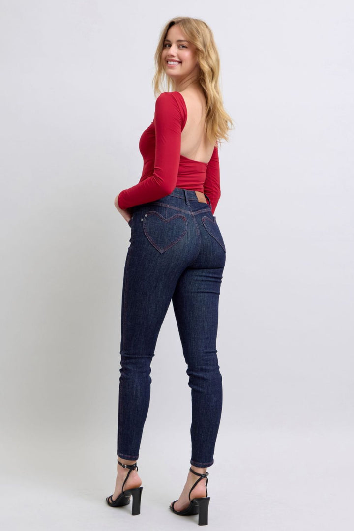 Judy Blue High Rise Heart Shaped Back Pockets Skinny Jeans