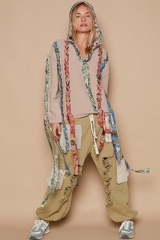 POL Peace Back Hooded Sweater In Dust Storm