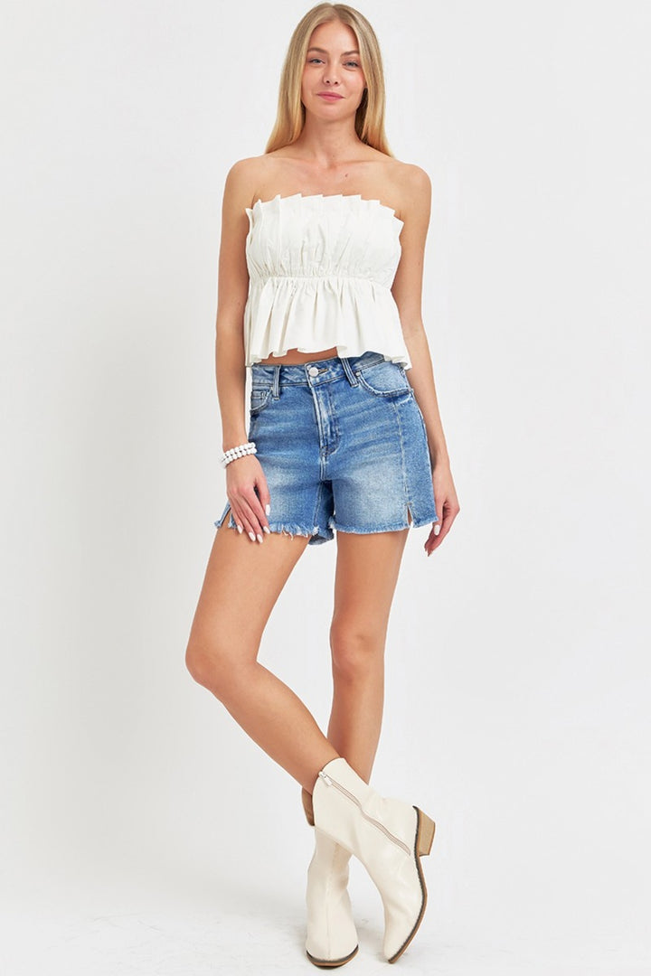 RISEN Urban Edge Front Slit Denim Shorts