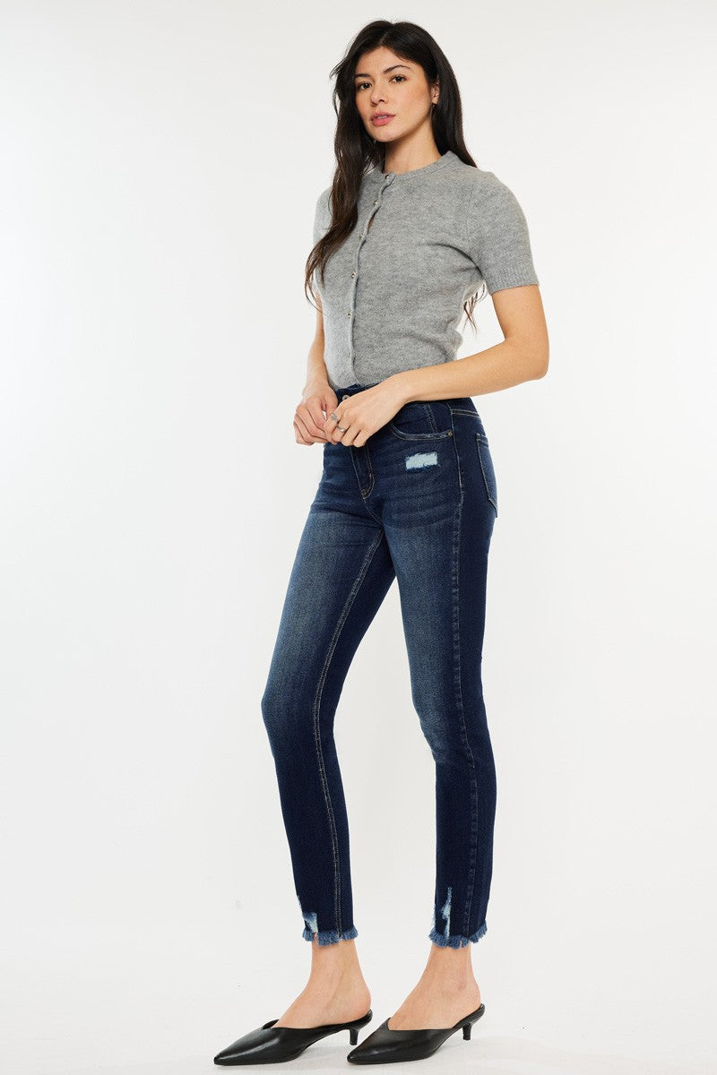 Kancan Cat's Whiskers Raw Hem High Waist Jeans In Dark Wash