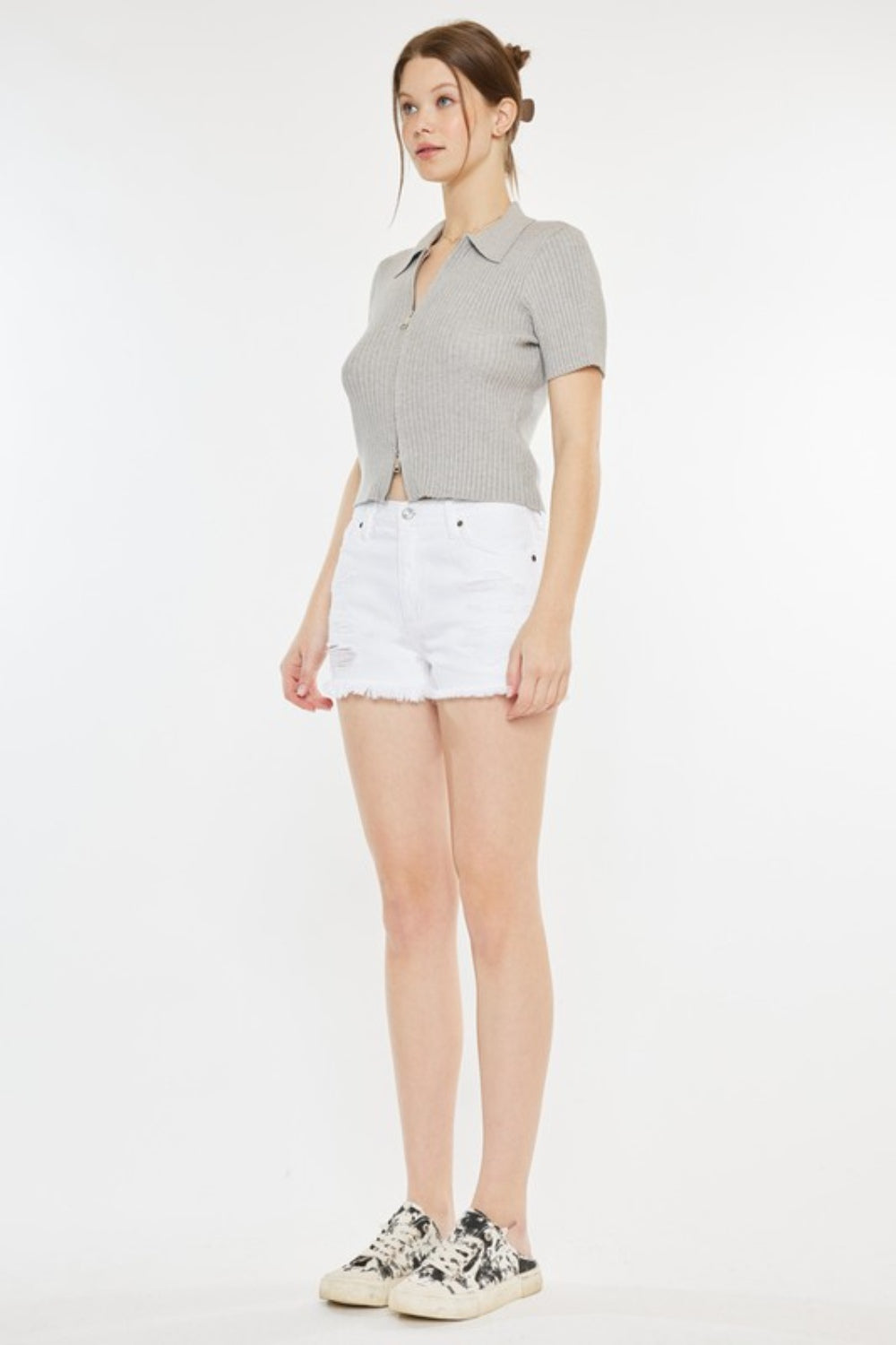 Kancan Amelia Raw Hem Distressed Denim Shorts