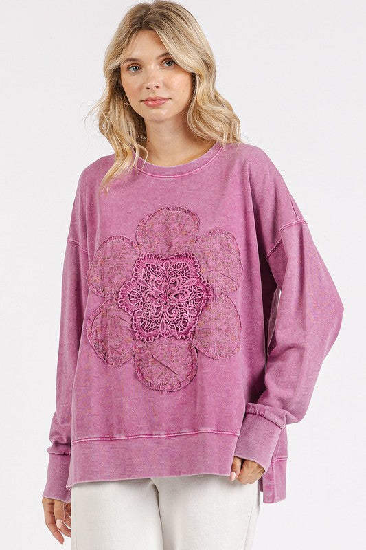 Mittoshop Flower Patch Mineral Wash Sweatshirt In Pink