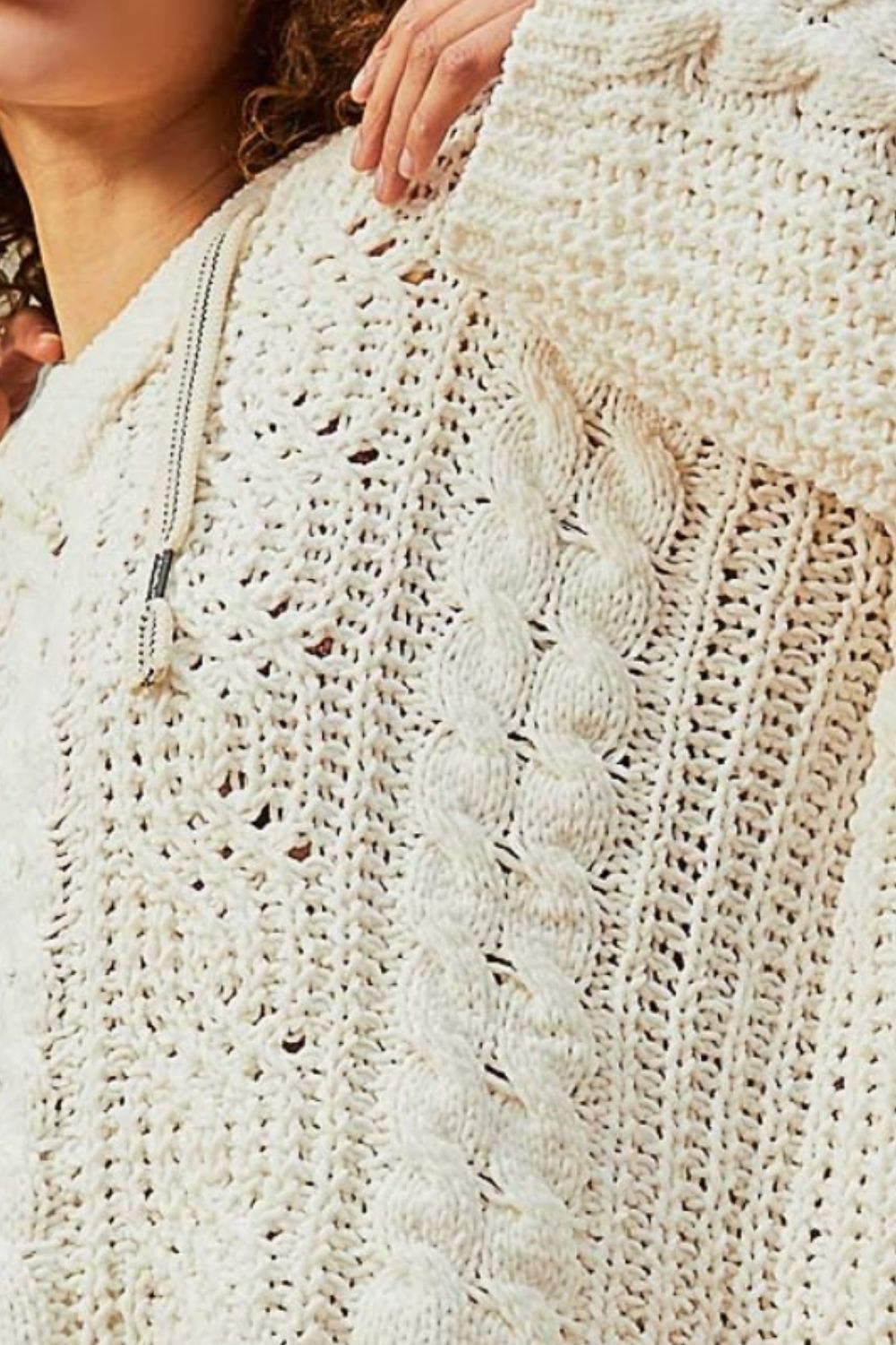 POL Cable Knit Hooded Chenille Sweater In Cream